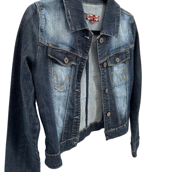 Makers Of True Originals Womens Blue Distressed Button Denim Jacket Sz M FLAW - Picture 2 of 10